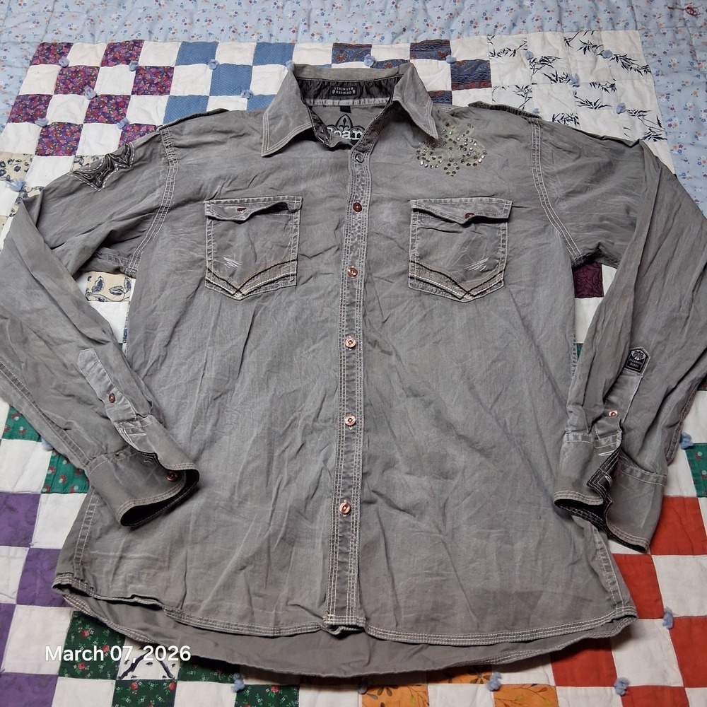ROAR Button Down‎ Shirt Mens Size Large With Rhinestones Strength Refined